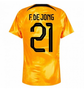 Holland Frenkie de Jong #21 Replika Hjemmebanetrøje VM 2022 Kortærmet